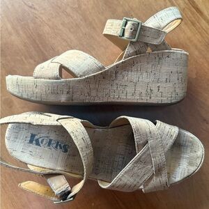 Kork-Ease Beige Cork Wedge Sandals